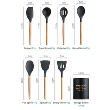 Load image into Gallery viewer, 12Pcs Silicone Cooking Utensils Wooden Handle With Stainless Steel Storage Box, Nonstick Cookware (BPA Free)