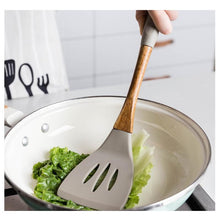 Load image into Gallery viewer, Gray Silicone Cooking Utensils with Wooden Handles (BPA Free)