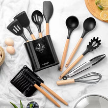 Load image into Gallery viewer, 13Pcs Silicone Cooking Utensils Wooden Handle With Stainless Steel Storage Box, Nonstick Cookware (BPA Free)