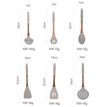 Load image into Gallery viewer, Gray Silicone Cooking Utensils with Wooden Handles (BPA Free)