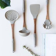 Load image into Gallery viewer, Gray Silicone Cooking Utensils with Wooden Handles (BPA Free)