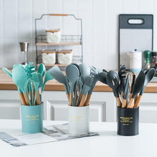 Load image into Gallery viewer, 12Pcs Silicone Cooking Utensils Wooden Handle With Stainless Steel Storage Box, Nonstick Cookware (BPA Free)