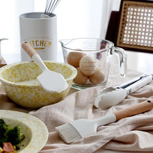 Load image into Gallery viewer, White/Black Silicone Cooking Utensils with Wooden Handles for Nonstick Cookware