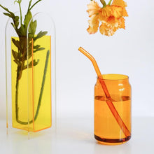 Load image into Gallery viewer, Can Shaped Colored Glass Cups With Straws