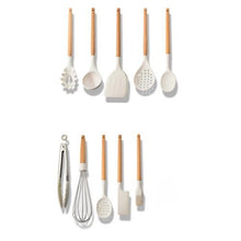 Load image into Gallery viewer, White/Black Silicone Cooking Utensils with Wooden Handles for Nonstick Cookware