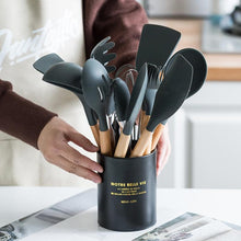 Load image into Gallery viewer, 12Pcs Silicone Cooking Utensils Wooden Handle With Stainless Steel Storage Box, Nonstick Cookware (BPA Free)