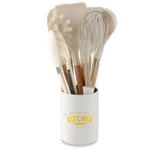 Load image into Gallery viewer, White/Black Silicone Cooking Utensils with Wooden Handles for Nonstick Cookware