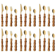 Load image into Gallery viewer, Bamboo Flatware Sets Stainless Steel Cutlery, Naturally Handmade