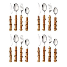 Load image into Gallery viewer, Bamboo Flatware Sets Stainless Steel Cutlery, Naturally Handmade