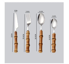 Load image into Gallery viewer, Bamboo Flatware Sets Stainless Steel Cutlery, Naturally Handmade