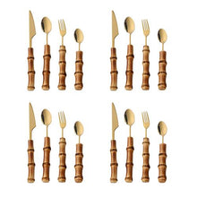 Load image into Gallery viewer, Bamboo Flatware Sets Stainless Steel Cutlery, Naturally Handmade