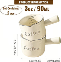 Load image into Gallery viewer, INSETLAN Espresso Cups, 2 Pack Espresso Coffee Ceramic Measuring Cup, 90ML Espresso Cups with Handle, Espresso Shot Coffee Cup with V-Shaped Mouth, Pitcher for Coffee Espresso Making Frothing

