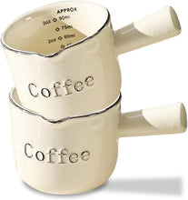 Load image into Gallery viewer, INSETLAN Espresso Cups, 2 Pack Espresso Coffee Ceramic Measuring Cup, 90ML Espresso Cups with Handle, Espresso Shot Coffee Cup with V-Shaped Mouth, Pitcher for Coffee Espresso Making Frothing
