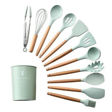 Load image into Gallery viewer, 12Pcs Silicone Cooking Utensils Wooden Handle With Stainless Steel Storage Box, Nonstick Cookware (BPA Free)
