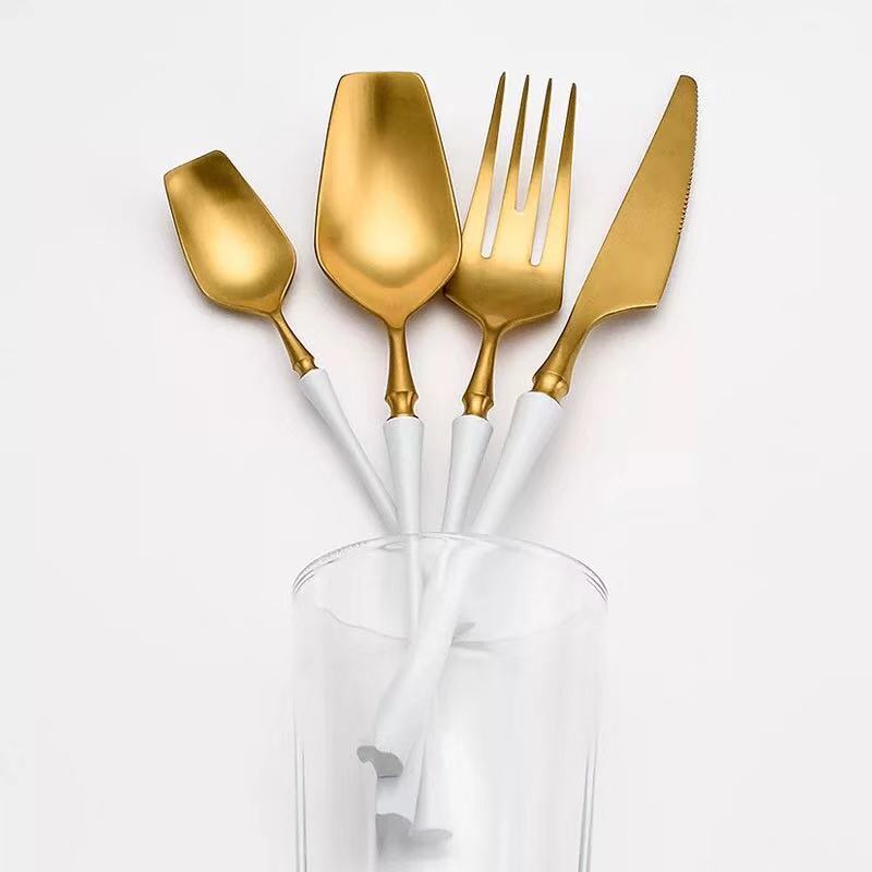 White Golden Plated Stainless Steel Flatware Set