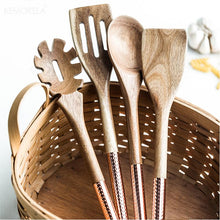 Load image into Gallery viewer, Wooden Cooking Utensils Set with Pink Rose Gold Handles
