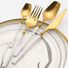Load image into Gallery viewer, White Golden Plated Stainless Steel Flatware Set
