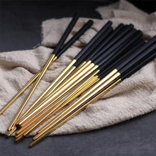 Load image into Gallery viewer, 5 Pairs Premium 304 Stainless Steel Chopsticks(Black&amp;Gold)
