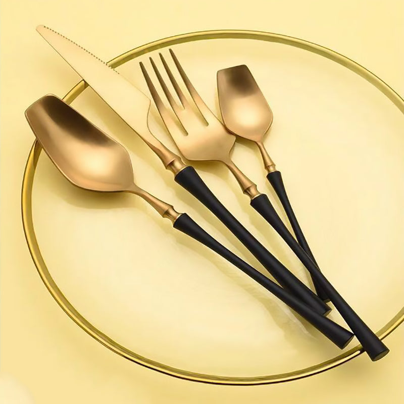 Black And Golden Plated Stainless Steel Flatware Set
