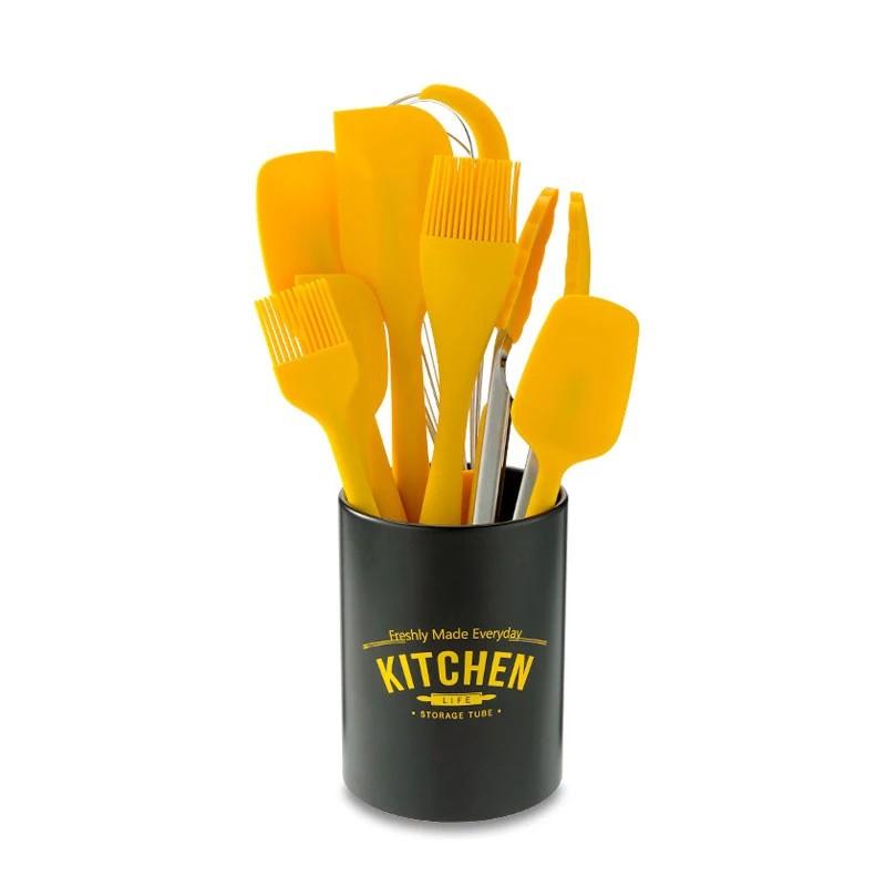 Yellow Kitchen Utensil Set, Stainless Steel & Silicone Heat Resistant  Professional Cooking Tools (BPA Free)