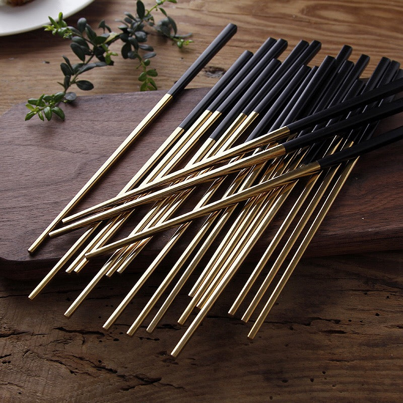 5 Pairs Premium 304 Stainless Steel Chopsticks(Black&Gold)
