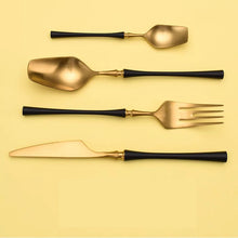 Load image into Gallery viewer, Black And Golden Plated Stainless Steel Flatware Set
