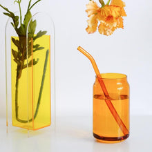 Load image into Gallery viewer, Can Shaped Colored Glass Cups With Straws
