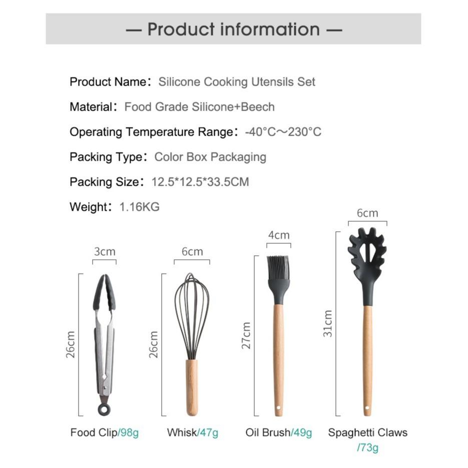 13Pcs Silicone Cooking Utensils Wooden Handle With Stainless Steel Sto –  INSETLAN