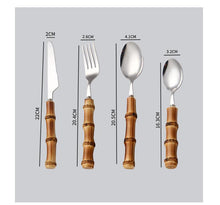 Load image into Gallery viewer, Bamboo Flatware Sets Stainless Steel Cutlery, Naturally Handmade

