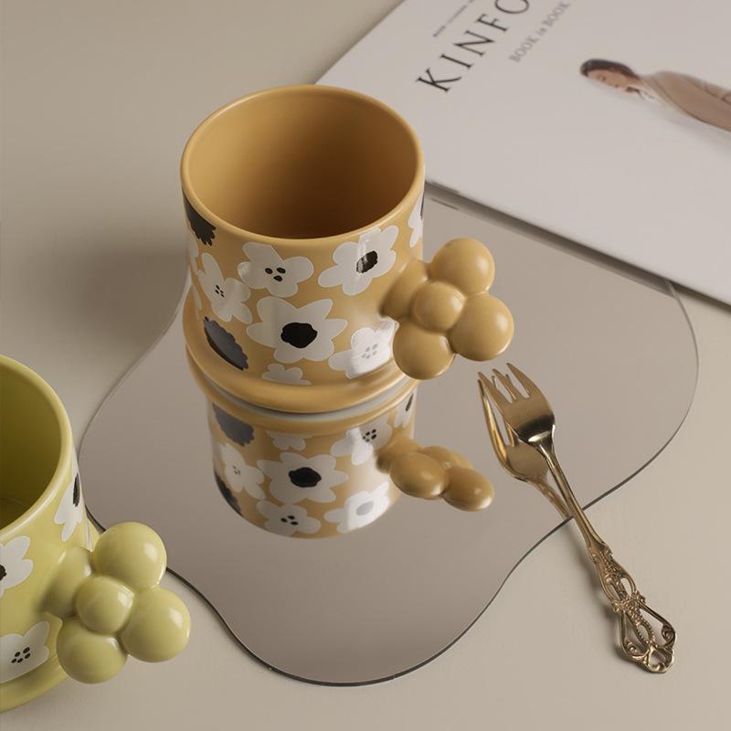 Creative Geometric Ceramic Mugs With Handle Tray Handmade Coffee Cups –  INSETLAN