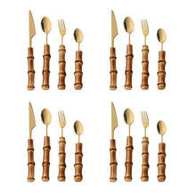 Load image into Gallery viewer, Bamboo Flatware Sets Stainless Steel Cutlery, Naturally Handmade

